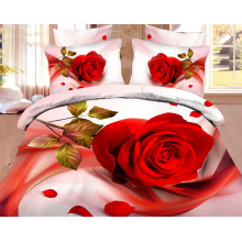 Rose 100% algodão tamanho da rainha 3D Print Bedding Set (1 capa de edredon + 1 folha de cama + 2 * caso de travesseiro)